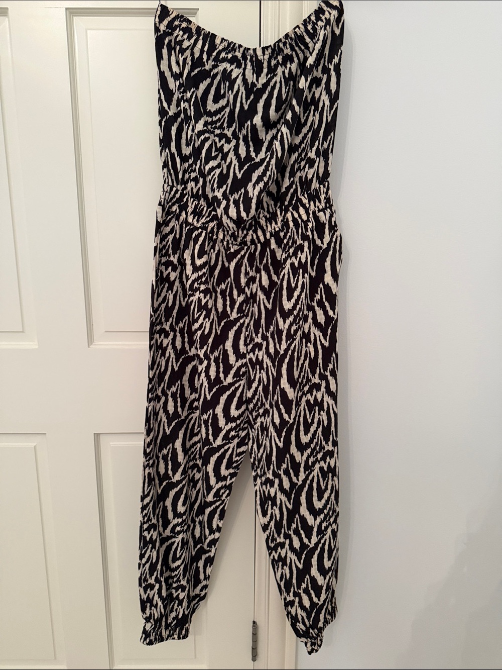 bishop + young Black and Cream Strapless Printed Jumpsuit